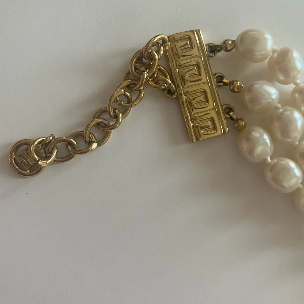 Givenchy Cream Pearl Triple-Strand Necklace with Gold Accents